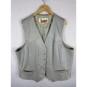 Vintage Diamond Leathers Gray Genuine Leather Vest USA Size 50 Western Biker